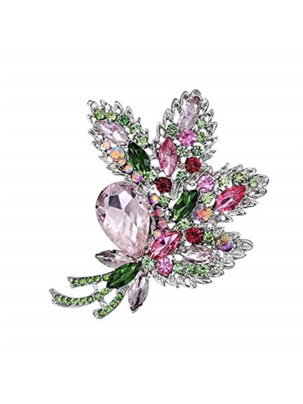 Big Large Brooch Pin Austrian Crystal Leaf Shape Bouquet Rhinestone